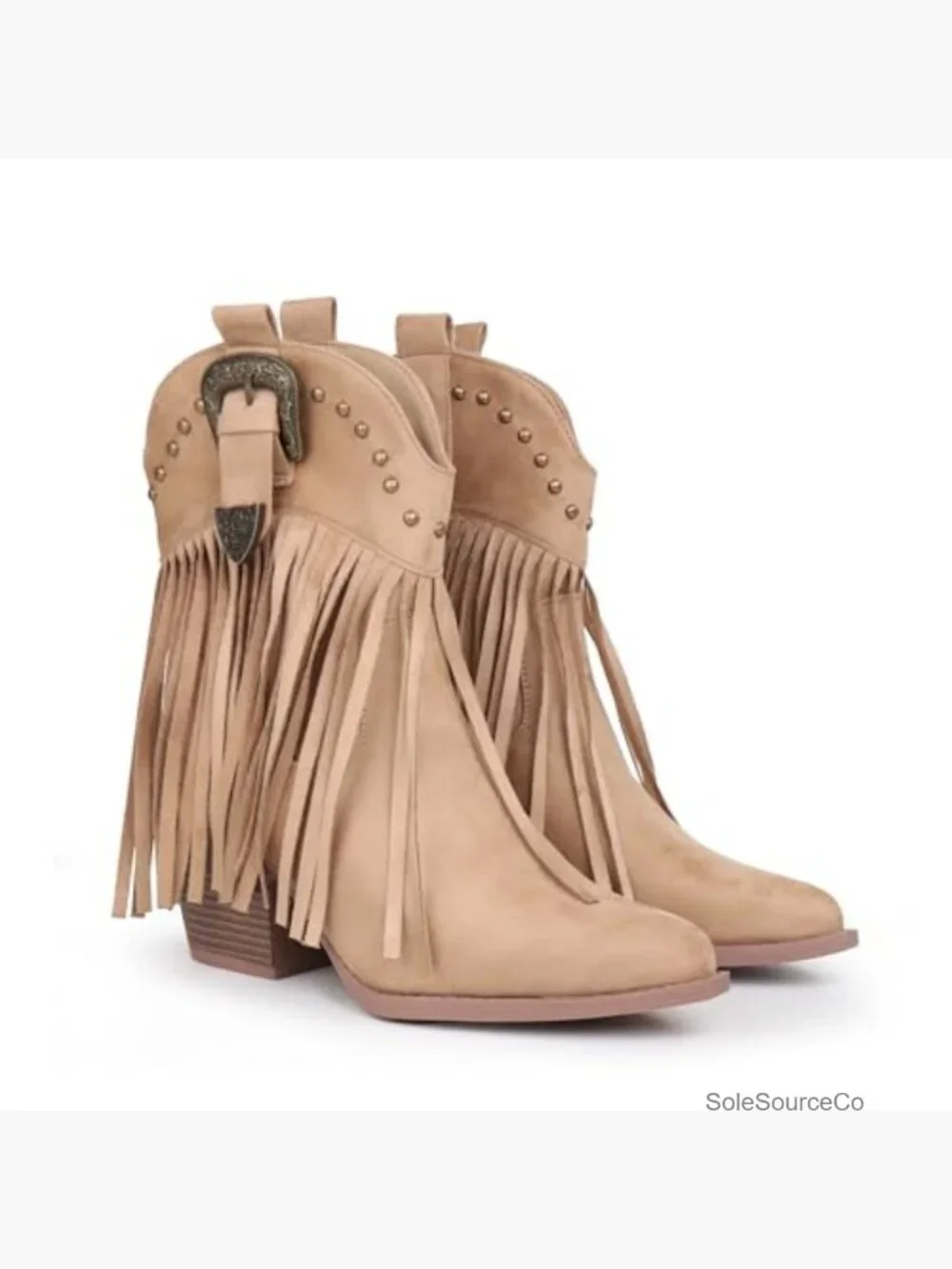 Women's Fringe Cowboy Booties Snip Toe Pull On Dress Western Ankle Boots